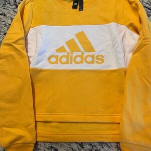 Adidas Yellow and White Sweatshirt Cozy Fleece Crew Neck